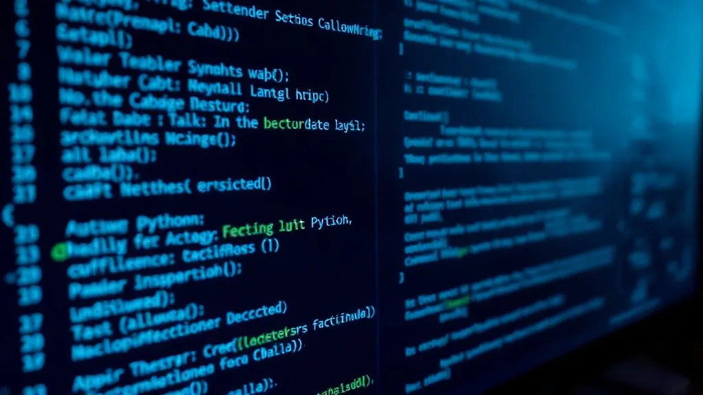 Close up of a computer screen showing complex Python code fo