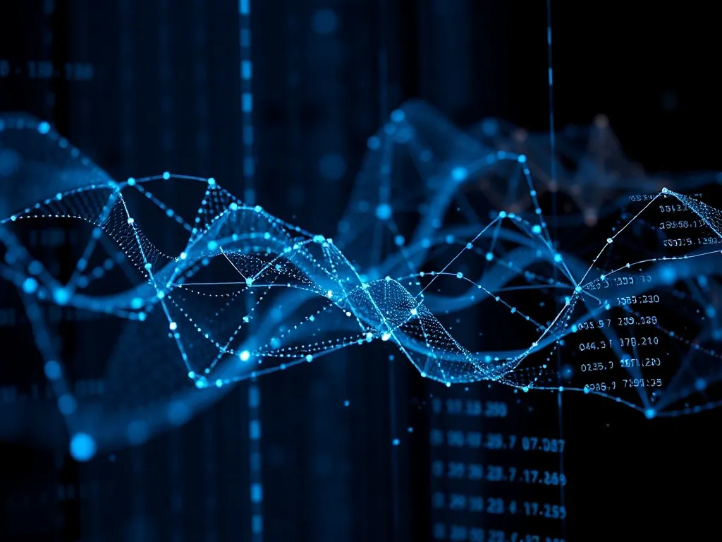 Abstract digital visualization of messy data streams, dark b